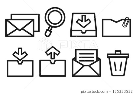 用於電子郵件管理和組織的線條圖示集 135333532
