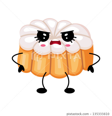 Angry kawaii bundt cake cartoon character illustration 135333810