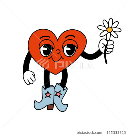 Groovy red heart character with flower Groovy red heart character with flower 135333813