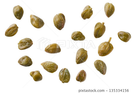 Marinated capers isolated on a white background.pickled capers isolated. Marinated capers isolated on a white background.pickled capers isolated. 135334156