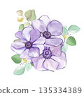 Watercolor illustration of blue purple anemone flowers, composition of three buds in high resolution, isolated on white background, perfect for decor Perfect for cards, invitations, weddings 135334389