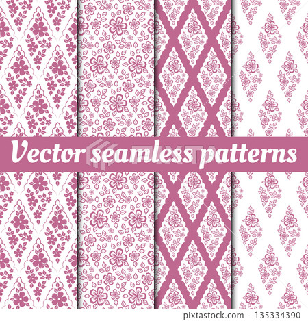 A collection of seamless vector floral patterns. A sophisticated vintage damask pattern 135334390