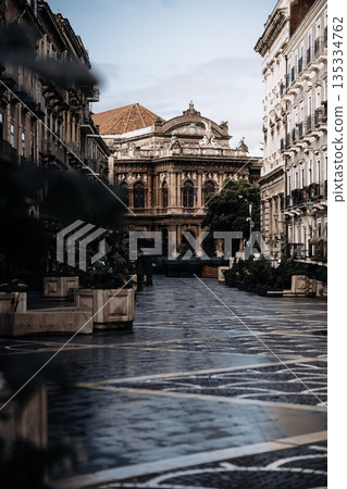 Teatro Massimo Bellini In Catania, Sicily: Historic Opera House With Elegant Baroque Facade And Classical Urban Architecture 135334762