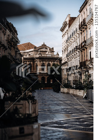 Teatro Massimo Bellini In Catania, Sicily: Historic Opera House With Elegant Baroque Facade And Classical Urban Architecture 135334767
