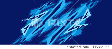 Energetic Abstract Sports Background with Blue Abstract Lightning Shapes on Dark Blue Background. Suitable for Sport or Fight Event Banner or Poster Design 135334956