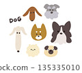 Cute dog faces of various breeds flat design illustration set 135335010