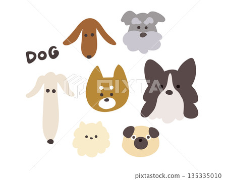 Cute dog faces of various breeds flat design illustration set Cute dog faces of various breeds flat design illustration set 135335010