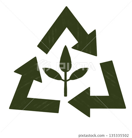 Eco recycling graphic sign with circular arrows and minimalistic green leaves symbol in the center isolated on white background representing sustainability reuse environmental care modern flat design Eco recycling graphic sign with circular arrows and minimalistic green leaves symbol in the center isolated on white background representing sustainability reuse environmental care modern flat design 135335502