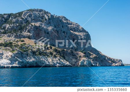 Sea and beach in Anthony Quinn bay, Rhodes island, Dodecanese, Greece 135335660