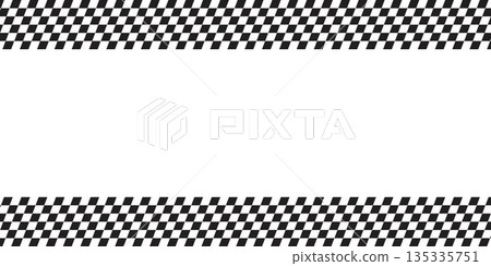 Top and bottom borders with tilted race flag or chess board print. Car sport game background with empty space in center. Slanted black and white checkered pattern. Vector graphic illustration Top and bottom borders with tilted race flag or chess board print. Car sport game background with empty space in center. Slanted black and white checkered pattern. Vector graphic illustration 135335751