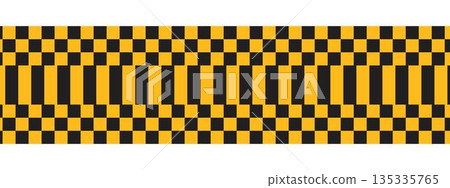 Taxi or police car border pattern with classic checkered black and yellow print. Simple geometric design. Vector flat illustration 135335765