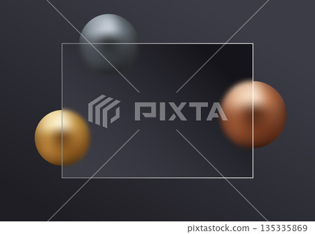 Premium dark background with frosted glass and realistic metallic 3D spheres. Eps 10 Premium dark background with frosted glass and realistic metallic 3D spheres. Eps 10 135335869