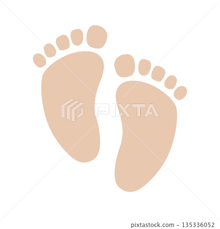 Baby feet. Icon of a baby footprint in neutral beige color. Isolated vector illustration. Baby feet. Icon of a baby footprint in neutral beige color. Isolated vector illustration. 135336052
