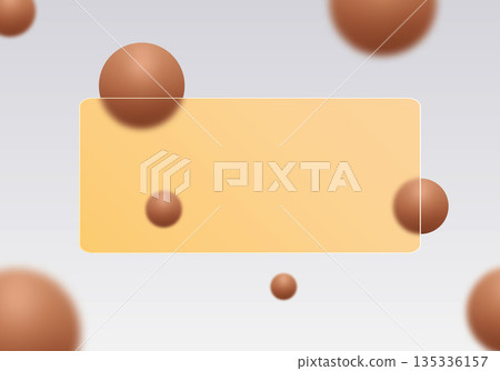 Beige glass morphism background with a frosted glass panel and brown 3D spheres. Eps 10 135336157