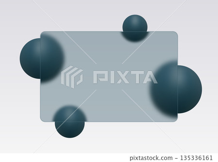Horizontal frosted glass panel in glass morphism style with dark 3D spheres. Eps 10 135336161