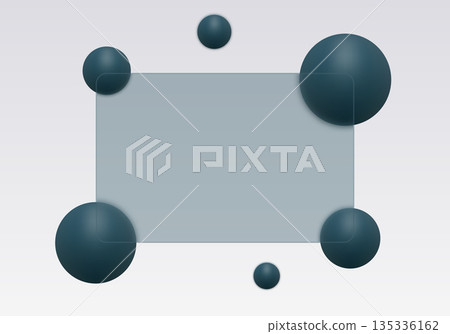 Horizontal frosted glass panel in glass morphism style with dark 3D spheres. Eps 10 Horizontal frosted glass panel in glass morphism style with dark 3D spheres. Eps 10 135336162