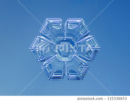 Natural snowflake crystal in blue background 135336653
