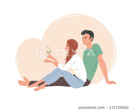 Relaxing couple sitting together isolated on white background 135336982