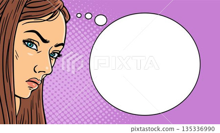 Pop art banner with angry woman and thought bubble 135336990