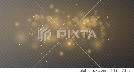 Golden light effect, glare, explosion, sparks, star. On a transparent background. 135337302