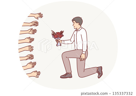 Seductive man with bouquet of flowers is popular with women want to date lavilas 135337332