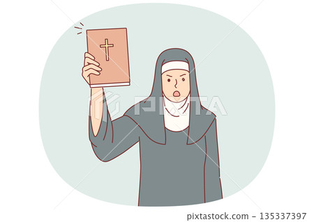Woman nun from church shows holy bible in shock and swears because of violations of rules of conduct Woman nun from church shows holy bible in shock and swears because of violations of rules of conduct 135337397