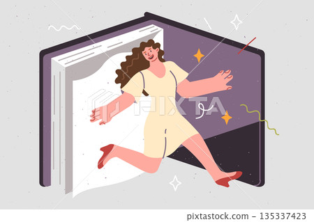 Woman is immersed in reading fantastic book with exciting plot and excellent literary style Woman is immersed in reading fantastic book with exciting plot and excellent literary style 135337423