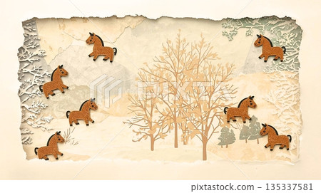 俏皮的毛氈馬和柔軟的紙邊框 俏皮的毛氈馬和柔軟的紙邊框 135337581