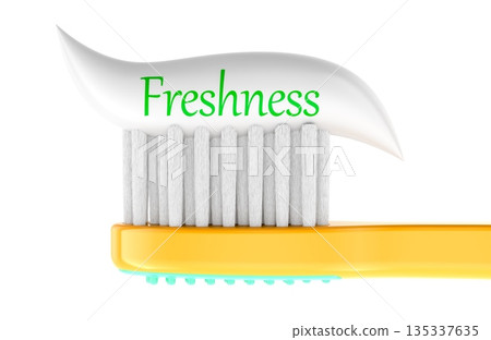 Toothbrush with Freshness toothpaste, oral hygiene concept. 3D rendering 135337635