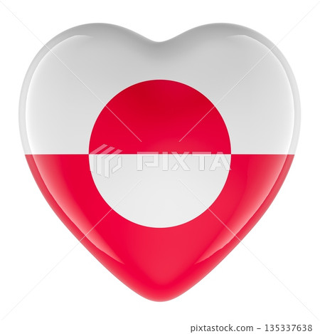 Heart in Greenland colors, support heart. Anti US takeover concept. 3D rendering 135337638