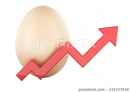 Egg with upward arrow graph, rising food prices inflation concept. 3D rendering 135337648