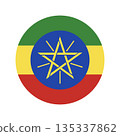 Ethiopia flag round icon. National flag of Ethiopia circle badge, symbol. Ethiopia flag button, sign. 135337862