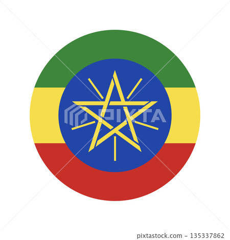 Ethiopia flag round icon. National flag of Ethiopia circle badge, symbol. Ethiopia flag button, sign. 135337862