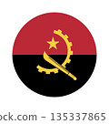 Angola flag round badge. Flag of Angola circle symbol, background. Button, banner, icon. National sign of Angola. 135337865