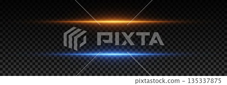 Light effect of horizontal lines. Movement of neon rays. On a transparent background. Light effect of horizontal lines. Movement of neon rays. On a transparent background. 135337875