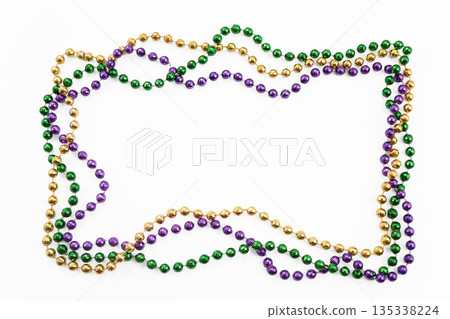 Mardi gras beads creating colorful border frame 135338224