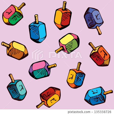 Jewish holiday symbol. Dreidel. Sketch 135338726