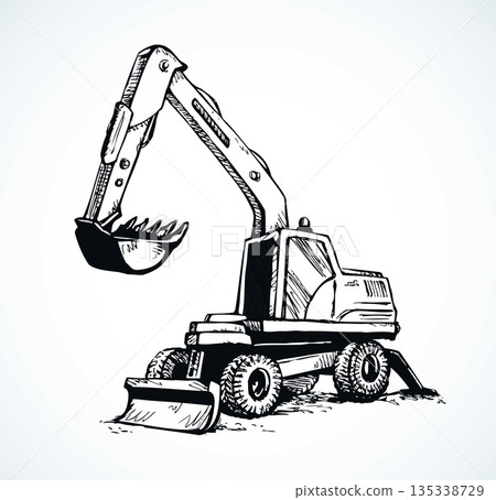 Excavator drawing isolated on white background 135338729