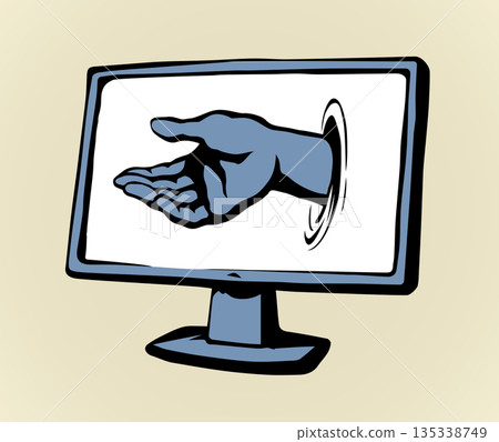 Computer virus. Hand out of the screen. Vector drawing Computer virus. Hand out of the screen. Vector drawing 135338749