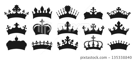 Crown symbols silhouette set royal luxury crown different shape heraldry diverse vector illustration Crown symbols silhouette set royal luxury crown different shape heraldry diverse vector illustration 135338840