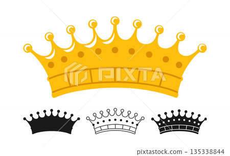 Crown royal symbol gold set luxury crown icon heraldry diverse crowns designs elements art vector 135338844