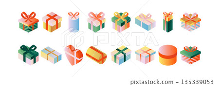 Present Gift Box Isometric Objects Present Gift Box Isometric Objects 135339053