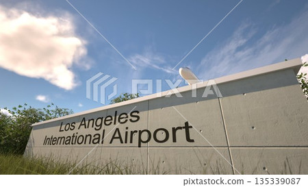 Airport departures scene at Los Angeles International Airport with airplane climbing above terminal, Los Angeles, United States 3D rendering Airport departures scene at Los Angeles International Airport with airplane climbing above terminal, Los Angeles, United States 3D rendering 135339087
