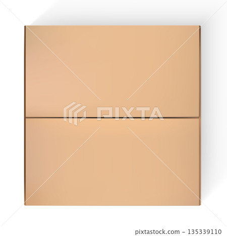 Square brown cardboard box with a closed lid, top view. 135339110