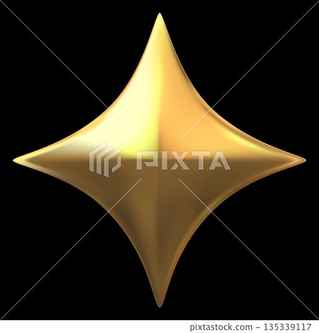 Golden four-pointed star realistic 3D vector, iridescent space emoji, spark, abstract shine metallic shape, decoration Golden four-pointed star realistic 3D vector, iridescent space emoji, spark, abstract shine metallic shape, decoration 135339117