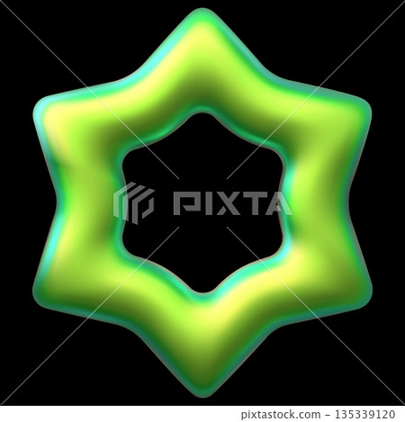 A bright, 3D hollow, holographic green hexagonal star. A bright, 3D hollow, holographic green hexagonal star. 135339120