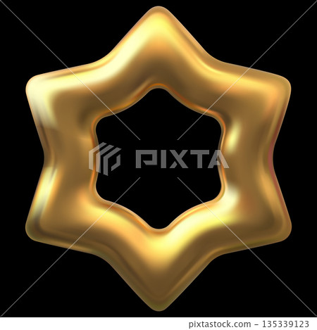 Golden 3D hollow hexagonal star with a holographic glitter effect. Golden 3D hollow hexagonal star with a holographic glitter effect. 135339123