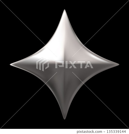 Silver star realistic 3D vector design, four-pointed star chrome space galaxy emoji, spark, GUI rating award achievement 135339144