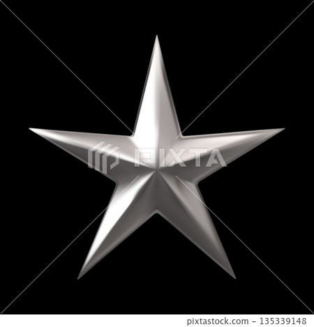 A five-pointed chrome 3D star with sharp ends and a glow effect. 135339148