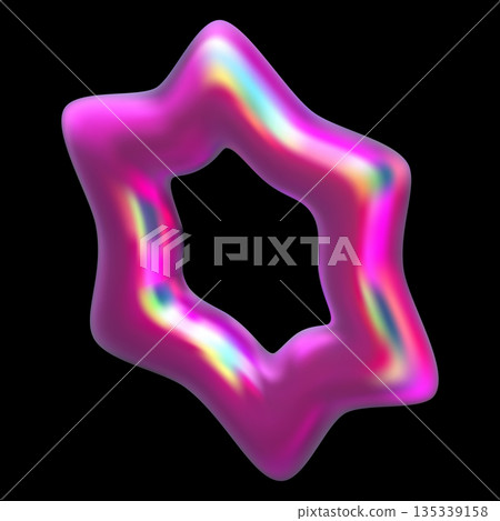 Pink holographic star realistic 3D vector design, iridescent space emoji, Y2K pearl shine sparkle, festive decoration Pink holographic star realistic 3D vector design, iridescent space emoji, Y2K pearl shine sparkle, festive decoration 135339158